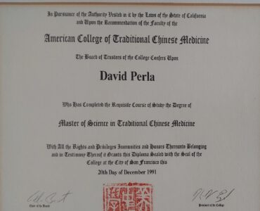 תעודת הסמכה של דוד פרלה - dAmerican College of Craditinal Chinese Me