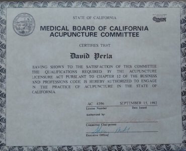 תעודת הסמכה של דוד פרלה - Medical Board Of California